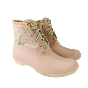 Sperry Saltwater Canvas Rainboots Rose Oats Pink Duck Boots Size 8